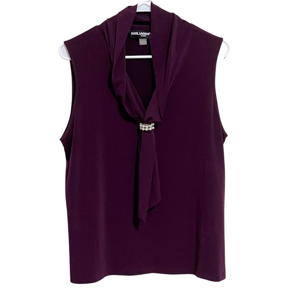 Karl Lagerfeld Elegant Purple Sleeveless Tie-neck Blouse